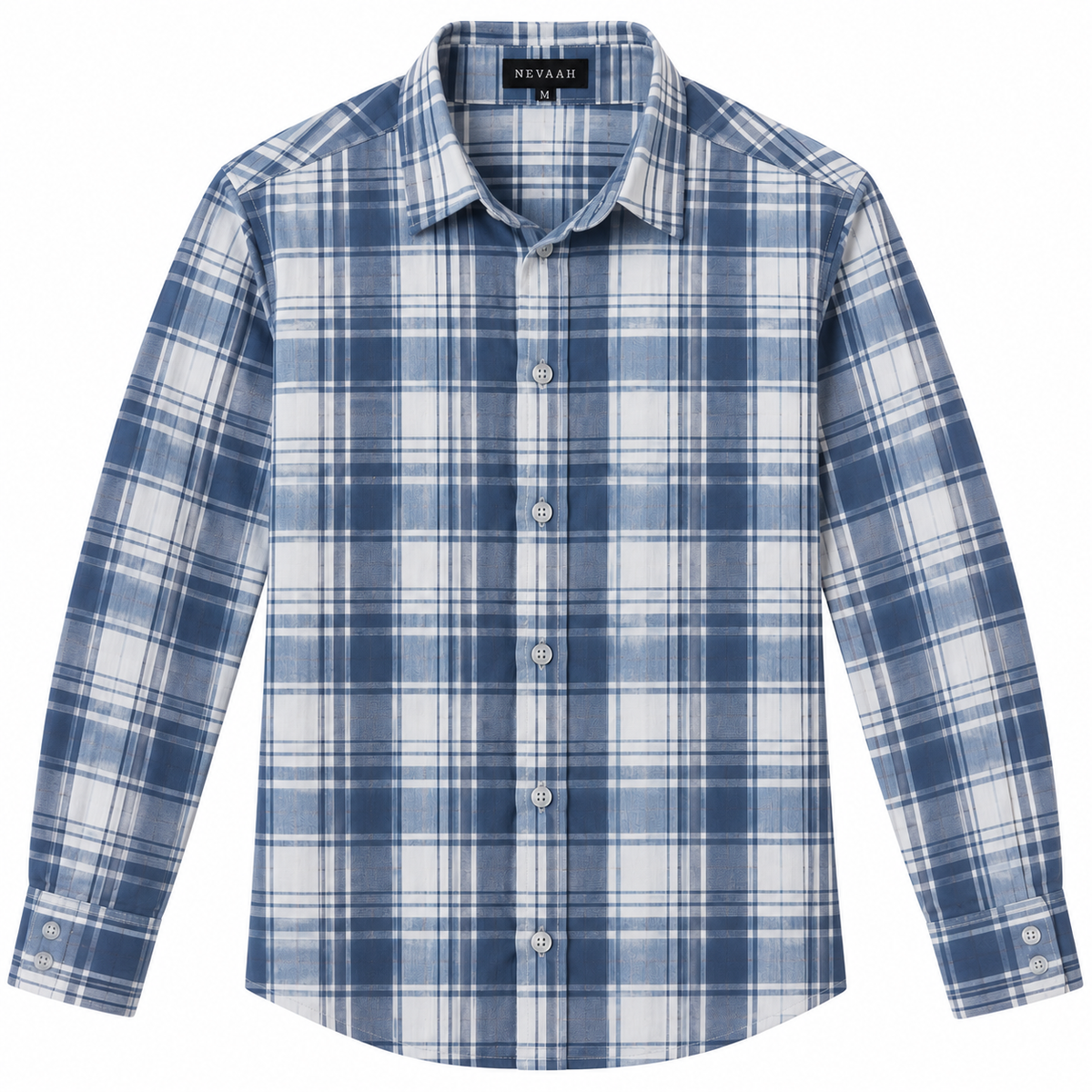 Light Blue Cotton Plaid Shirt