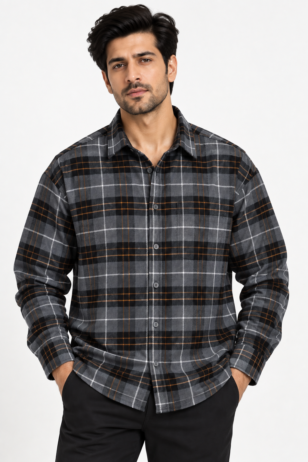 Grey Plaid Wool Shirt